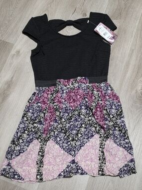 Kohl's Black Bodice Floral Patchwork Dress with Pink & Purple Skirt